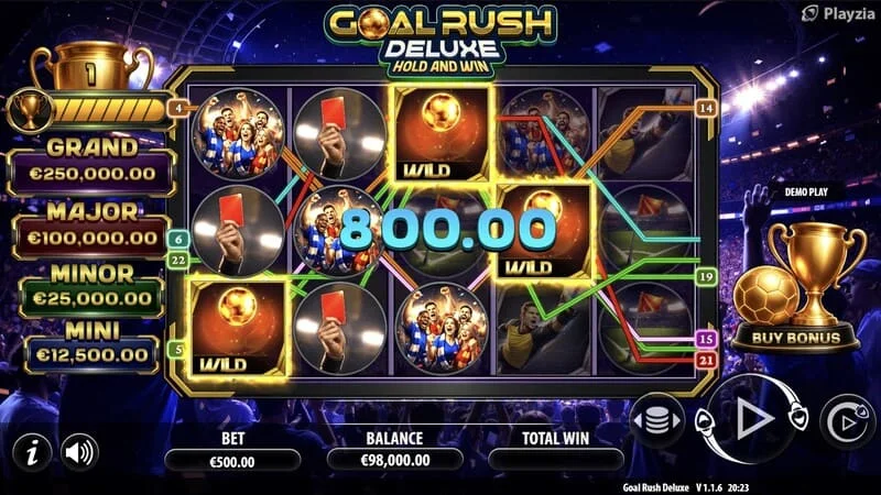 Goal Rush Deluxe - jeu de base, apparition d'une ligne gagnante